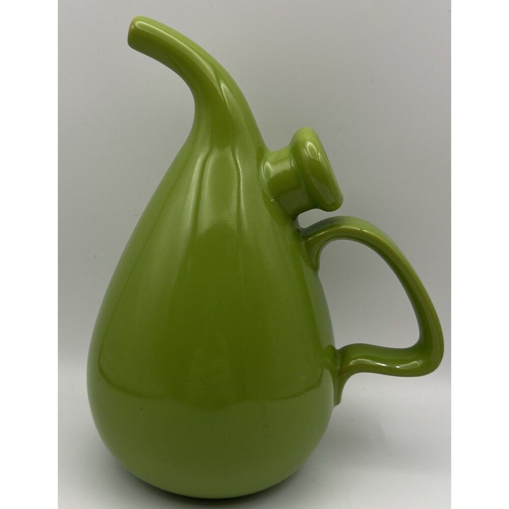 Vintage Italian Glazed Green Ceramic Oil Pitcher 8 x4.5 in
